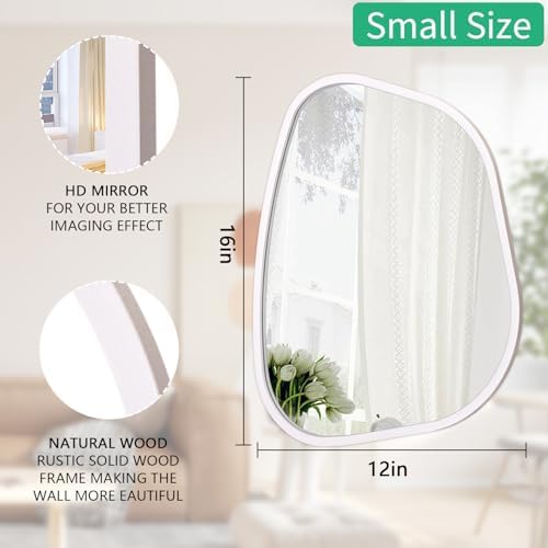 Asymmetrical Mirror Irregular Oval Wall Mirror Modern Wood Frame Unique Shape Wall Mounted Vanity Artistic Mirror Decorative for Living Room Bedroom Bathroom Entryway 16"x12" - Image 7