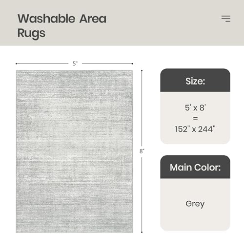 Valenrug 5x8 Area Rug Non Slip, Large Washable Rugs for Living Room, Grey - Image 2
