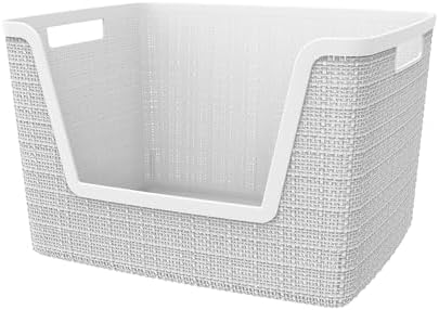 Curver Set of 4 Large 18L Easy Access Jute Decorative Plastic Organization and Storage Baskets - Perfect Bins for Home Office, Closet Shelves, Kitchen Pantry and All Bedroom Essentials, White by Unknown