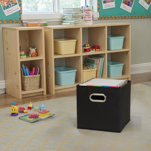 Household Essentials Foldable Fabric Storage Bins 6 Piece Set, Strong Poly-Woven Fabric, Sturdy Chipboard Sides, Grommet Front Handle, Stackable, Classic Design, Black - Image 6