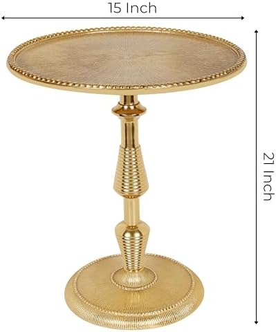 CLEENTABLE Round Gold End Table, Metal Pedestal, 15x21 - Image 3