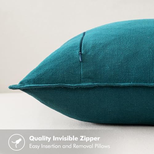 MIULEE Decorative Linen Pillow Covers 20x20 Inch Teal Blue - Image 3