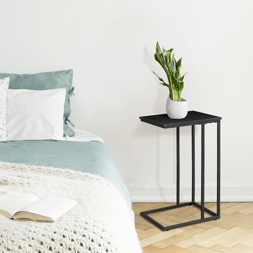 C Shaped Side Table Set of 2, Skinny Sofa Table for Sofa and Bed, Couch Tables That Slide Under, Small End Tables for Living Room, Bedroom or Small Spaces, Black - Image 2