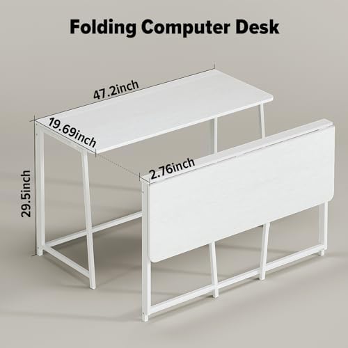 WOHOMO Folding Desk, 47.2" Foldable Computer Desk for Bedroom, Space Saving Computer Table Writing Workstation for Home Office, Easy Assembly, White - Image 2