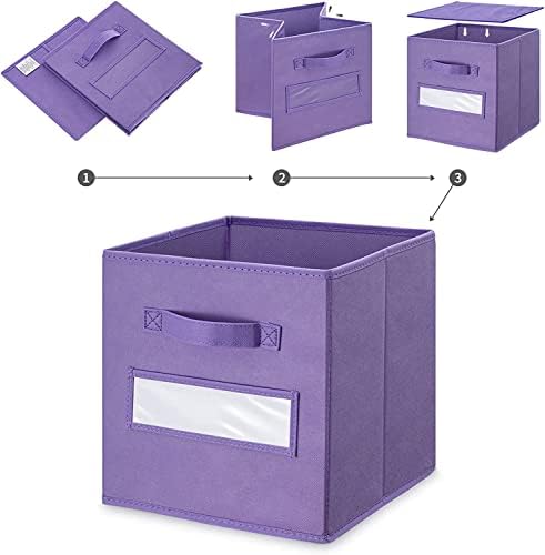13x13x13 storage cube bins(Set of 8) Fabric storage cubes with 8 Labels Window Cards & a Pen, storage cubes 13x13, Collapsible 13 inch cube storage bins, Cubby Organizer Boxes, Purple - Image 4
