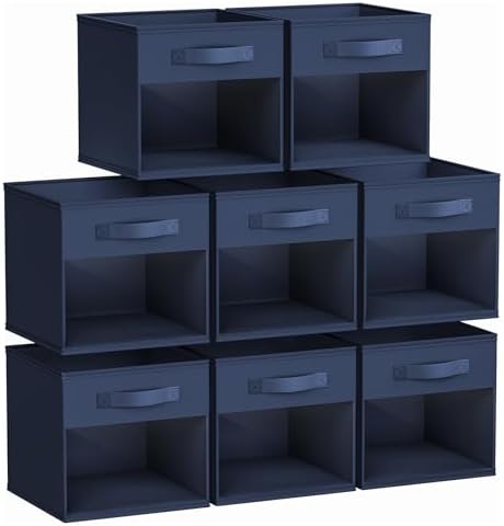 DIMJ Storage Cubes, Cube Storage Bin, 8 Pack Foldable Baskets with Window, Closet Storage Bins with Handle, 11x 11 inch Storage Cubes for Clothes, Toys, Books (Navy Blue) by DiMJ