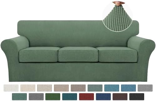 Turquoize 4 Piece Sofa Covers for 3 Cushion Couch Sofa Slipcover Soft Couch Cover for Dogs-Washable Sofa Furniture Covers with 3 Individual Cushion Covers Jacquard Fabric (3 Cushion Sofa, Loden Frost) by Turquoize