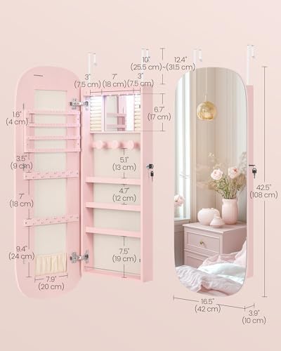 SONGMICS Jewelry Organizer, LED Jewelry Cabinet, Wall/Door Mounted - Image 5