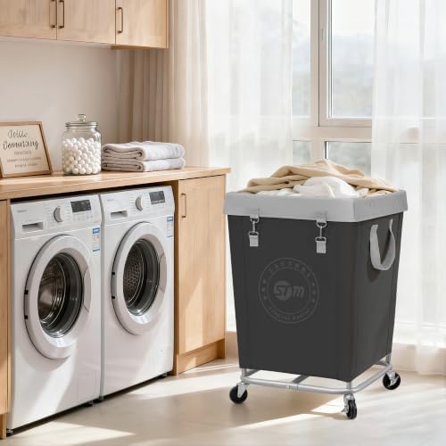 STORAGE MANIAC Commercial Laundry Hamper with Heavy Duty Steel Frame, 160 L Industrial Laundry Basket Cart with Wheels for Hotel, Home, Laundry Room, 17.72''L x 17.72''W x 30.91''H, Medium Black - Image 2