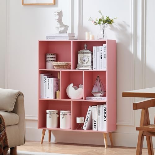 LEYAOYAO Cube Bookshelf, Mid-Century Modern Book Shelf with Legs,Light Pink - Image 6
