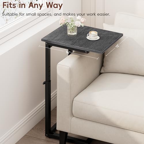 Vagusicc C-Shaped End Table, 33" Tall C Table Adjustable Height Side Table, Small Couch Table with Metal Frame, Slide Under Sofa TV Tray for Living Room, Bedroom, Bedside, Small Spaces, Gray Walnut - Image 6
