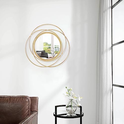 Gold Art Large Round Mirror with Iron Metal Wire Frame Wall-Mounted Mirror for Home Decor Living Room Bedroom Bathroom Entryway 16" - Image 4