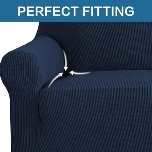 H.VERSAILTEX Stretch Couch Covers for Sofa 1 Piece Slipcovers for Couches and Sofas 3 Seater Couch Cover Feature Thick Checked Jacquard Fabric with Elastic Bottom(Large Sofa 90"-100" Wide, Navy) - Image 5