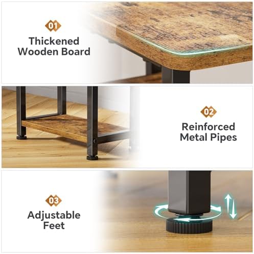 Simple Trending Narrow Side Table, 3-Tier End Table with Wide Storage Tabletop, Nightstand for Bedroom Living Room, Rustic Brown - Image 5