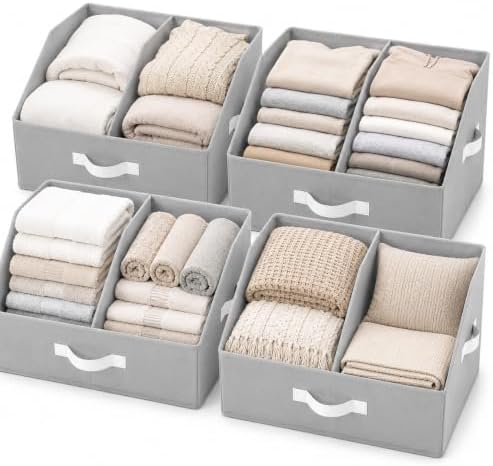 Closet Organizers Storage, Large Collapsible Bin 4pc, Light Gray by HomeluxTheory