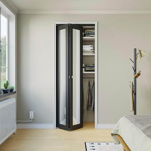 Bifold Doors for 30" x 80" Opening, Mirror Interior Folding Closet, Black by CRUTOP