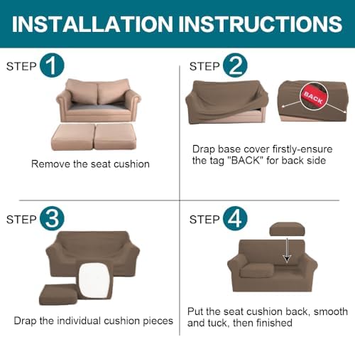 Turquoize 3 Piece Sofa Covers for 2 Cushion Couch Sofa Slipcover Soft Couch Cover for Dogs-Washable Sofa Furniture Cover with 2 Individual Cushion Covers, Thick Jacquard Fabric (Loveseat, Macchiato) - Image 6