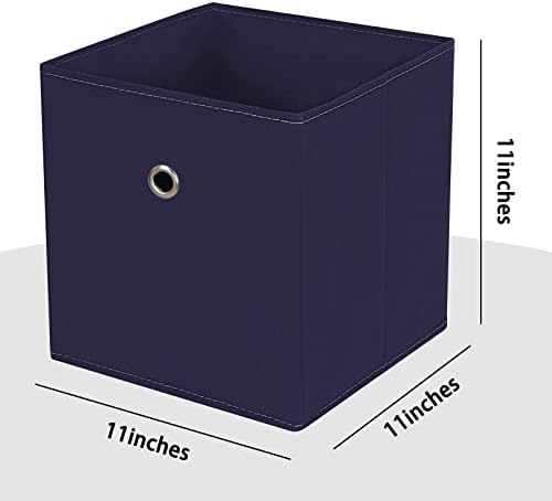 Black Foldable Storage Cubes Bins ,11 Inch Cloth Storage Cube Fabric Storage Box Cubes Organizer Baskets with Handles for Home Organizer Set of 3 (Navy Blue) - Image 2