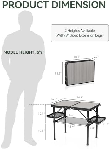 Titanker Folding Camping Table 2ft, Small Camp Table Portable with Side Racks & Storage Net, Small Picnic Table, Portable Beach Desk, Car Camping Essentials, Aluminum Light & Solid - Image 3