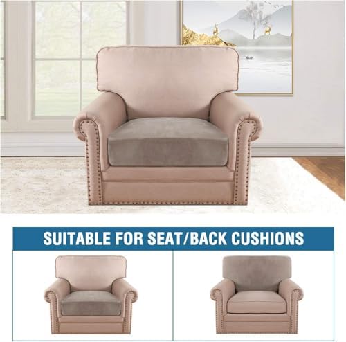 H.VERSAILTEX Velvet Stretch Couch Cushion Cover Plush Cushion Slipcover for Chair Cushion Furniture Protector Seat Cushion Sofa Cover (1 Piece Armchair Cushion Covers, Taupe) - Image 3