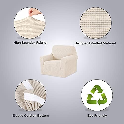 H.VERSAILTEX Stretch Chair Slipcover 1-Piece Armchair Couch Cover Furniture Protector Fit Chair Width 30-40 Inches Jacquard Small Checked with Elastic Bottom for Kids(Armchair, Natural) - Image 4