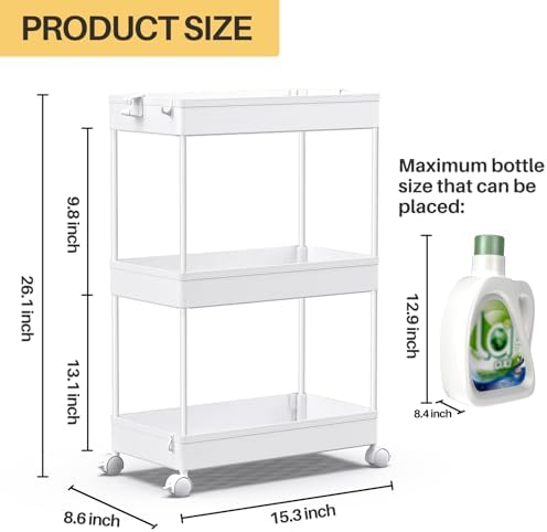 SPACEKEEPER 3 Tier Rolling Cart, Bathroom Cart Organizer with Wheels, White - Image 4
