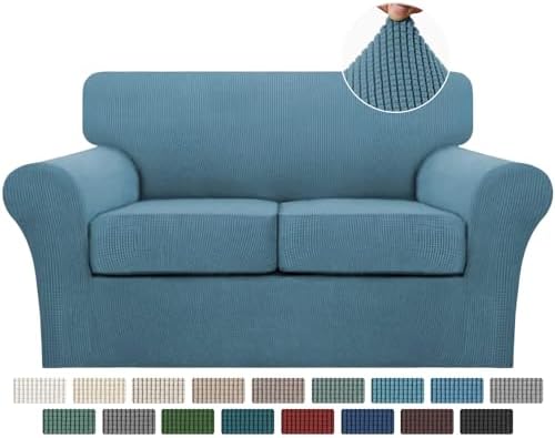 Turquoize 3 Piece Sofa Covers for 2 Cushion Couch Sofa Slipcover Soft Couch Cover for Dogs-Washable Sofa Furniture Covers with 2 Individual Cushion Covers, Thick Jacquard Fabric (Loveseat, Storm Blue) by Turquoize
