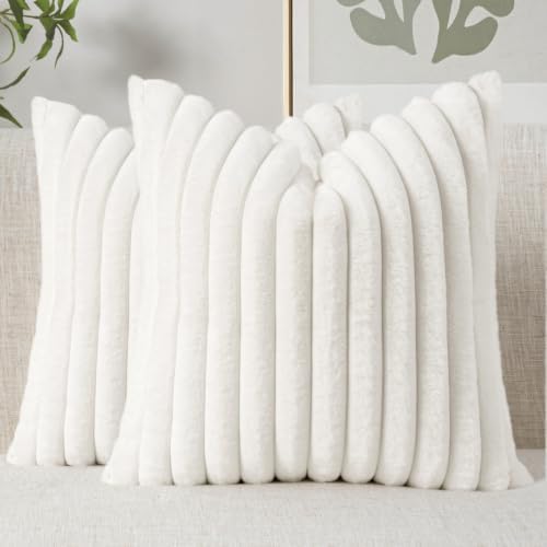 MIULEE Faux Fur Decorative Euro Sham Pillow Covers 24x24 White 2 Pack by MIULEE