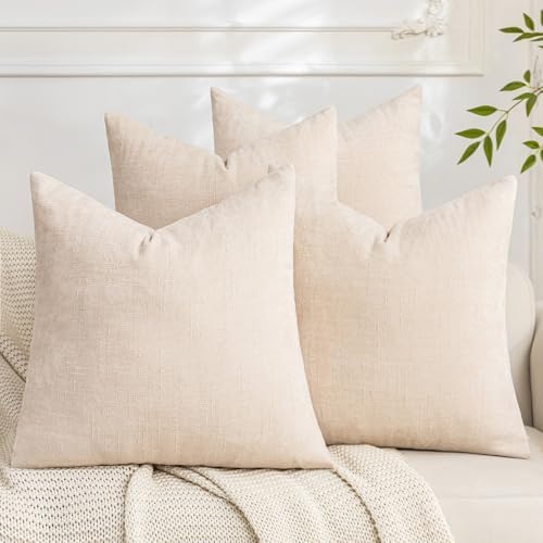 Set of 4 Soft Textured Decorative Throw Pillow Covers 22x22 Inch Cozy Farmhouse Cushion Cover Square Accent Pillow Cases for Bed Couch Sofa Living Room, Light Beige by Cozoomy
