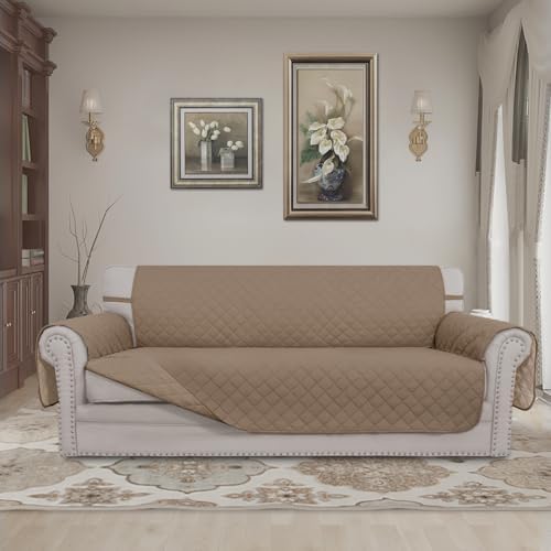 Easy-Going 4 Seater Sofa Slipcover Reversible Sofa Cover Water Resistant Couch Cover with Foam Sticks Elastic Straps Furniture Protector for Pets Children Dog Cat (XX-Large, Beige/Beige) - Image 2