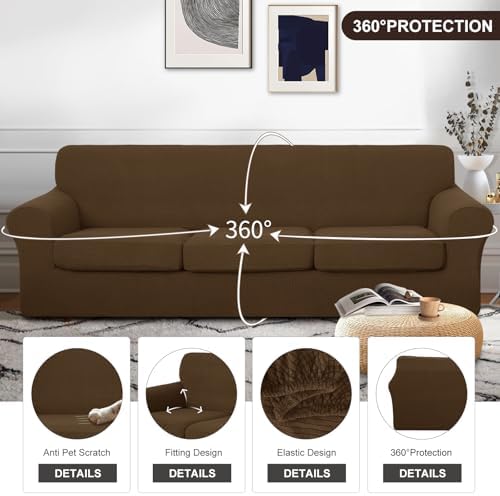 U-NICE HOME 4 Pieces Oversized Stretch Couch Cover Slipcover, Brown - Image 4