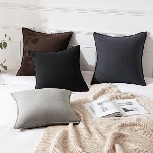 MIULEE Decorative Linen Euro Sham Pillow Covers 22x22 Inch Dark Gray - Image 4