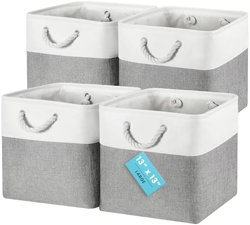 OrganiHaus 13x13 Cube Storage Bins, 4-Pack Fabric Cubes, Rope Handles by OrganiHaus