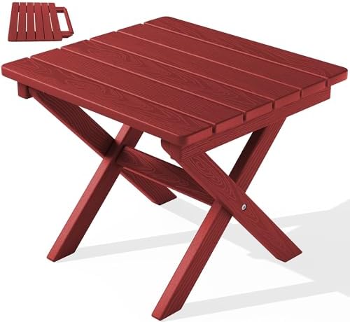 SERWALL Small Folding Side Table, HDPE Outdoor End Table, Red by SERWALL