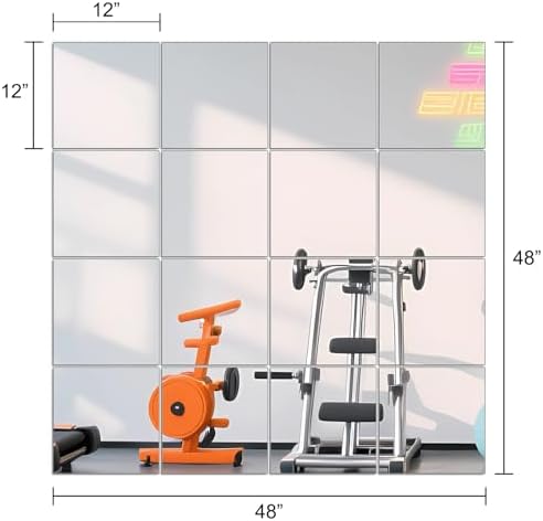 Ruomeng Home Gym Mirrors 12" x 12" x 16Pcs Wall Mounted Mirror Glass Frameless Full Length Mirror Tiles for Home Gym, Bedroom, Door & Bathroom - Image 3