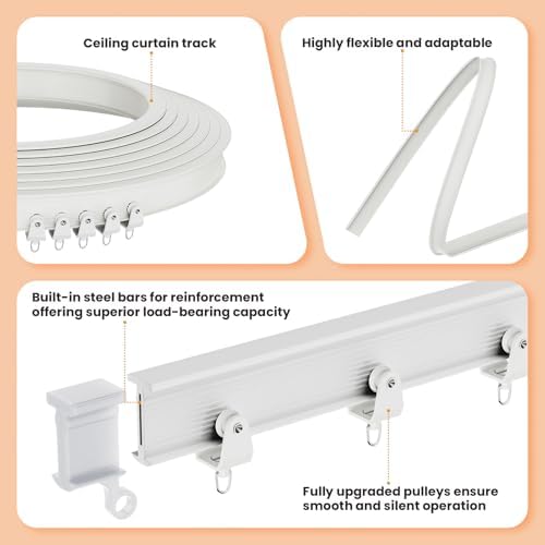 JILRON Accordion Partition Curtain with Ceiling Track - Space-Saving Room Divider, Tool-Free Installation(Off-White 100" W x 84" L-Pack of 1) - Image 4