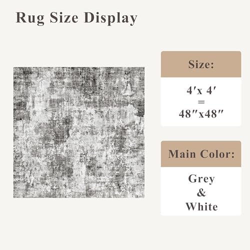4x4 Square Entryway Rug Washable – Non-Slip Small Area Rug for Kitchen or Bathroom, Soft Low-Pile Indoor Mat, Modern Abstract Thin Door Carpet (Grey) - Image 2