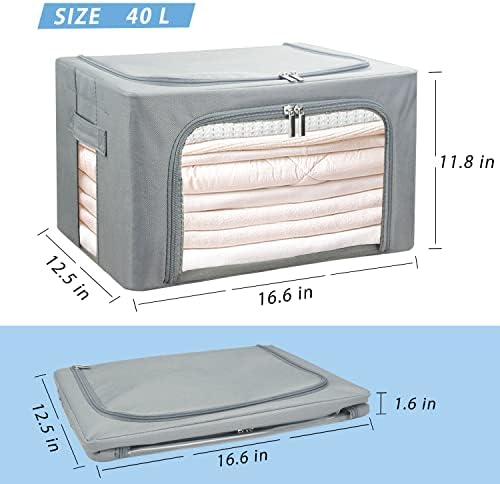 UUBEMM Clothes Storage Bins with Foldable Sturdy Frame,Stackable Storage Box for Closet Shelf Organizers for Seasonal Clothing,Blankets,Towel Bed Sheets,Toys Gift Others (Medium -40L x3PACK, Grey) - Image 2