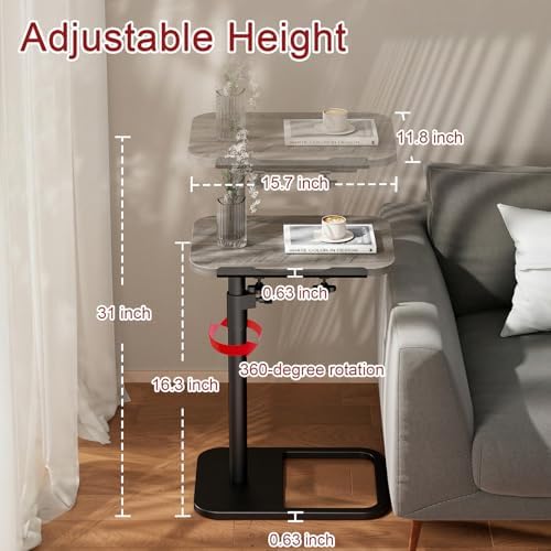 Height Adjustable Tv Trays Table for Sofa, Modern Angle Adjustable 360° Swivel and 180° Tilt Flip-Over Panel C Shaped Side Tables with Tablet Slots for Phone Computer (Grey) - Image 2
