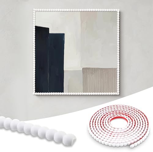 Hungbak 0.59" x 118" Peel and Stick Unfinished White Beaded Molding Trim - Self-Adhesive Decorative Strip for Picture Frame, Mirror, Shelf, Wall, Door, Cabinet by HungbakMoldingTrim