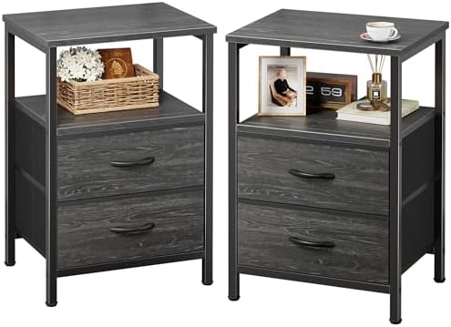 Huuger Night Stand Set of 2, Nightstand with 2 Drawers, Bedside Table by Huuger