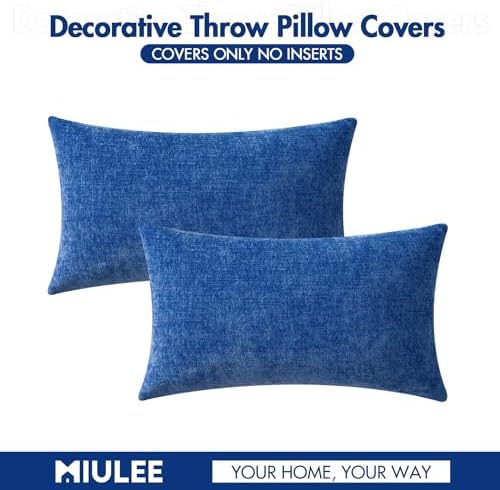 MIULEE Soft Chenille Lumbar Throw Pillow Covers Royal Blue 12x20 Pack of 2 - Image 6