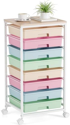 Rolling Storage Cart, Rainbow Cart with 8 Drawers and Wooden Tabletop, Teacher Organization for Classroom, Art Cart for Classroom,Office,Bedroom,Rainbow by TOOLF