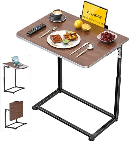 Tv Tray Table,Extra Large Dinner Food Tray Table,Couch & Bed Eating Desk,Heavy Duty Folding Laptop Side Table with 8Height&90° Tilt Adjustable,C-Shaped End Table with Phone/Tablet Slot Walnut by Unknown