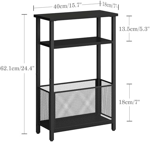 MMEOLUOOK Narrow Side Table with Storage Basket Skinny End Tables for Smalls Spaces 3 Tier Sofa Table Small Nightstand Slim Bedside Table for Living Room Bedroom Black MLBZ22B - Image 3