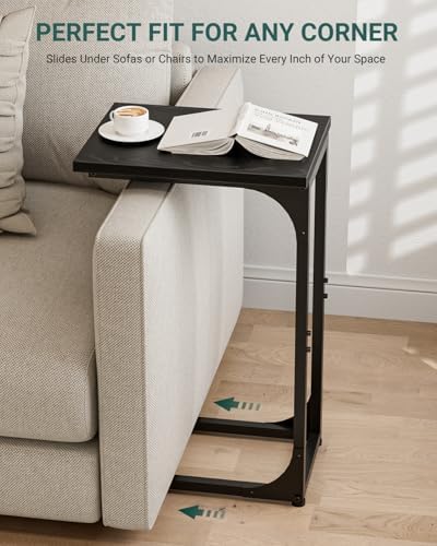 C-Shaped Side Table for Couch - Small Coffee Stand Sofa Tray Desk with Metal Frame and Waterproof Scratch Resistant, Modern End Accent for Living Room, Bedroom, Small Spaces, Black - Image 5