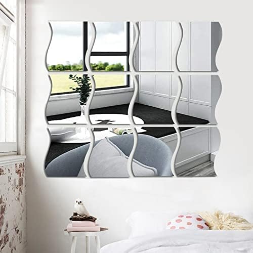 12PCS Wavy Mirror Wall Stickers Decor, 3D Art DIY Home Decorative Acrylic Mirror for Home Living Room Bedroom Sofa TV Setting Wall Decoration Decor(6.3 * 6.7inches)… - Image 3