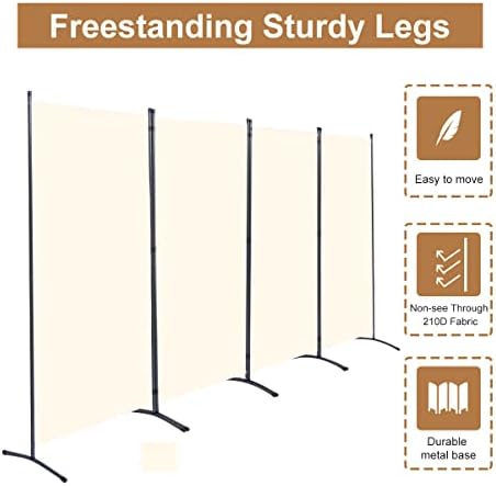 4 Panel Folding Room Divider,136" W x 71.3" H Portable Privacy Screen,Beige - Image 3