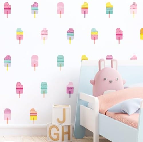 48 Pcs Ice Cream Wall Decals for Kids Room, Peel and Stick Sweet Treats Wall Sticker, Multicolor Dessert Designs Wall Decor for Nursery Playroom Classroom Bedroom School - Image 5