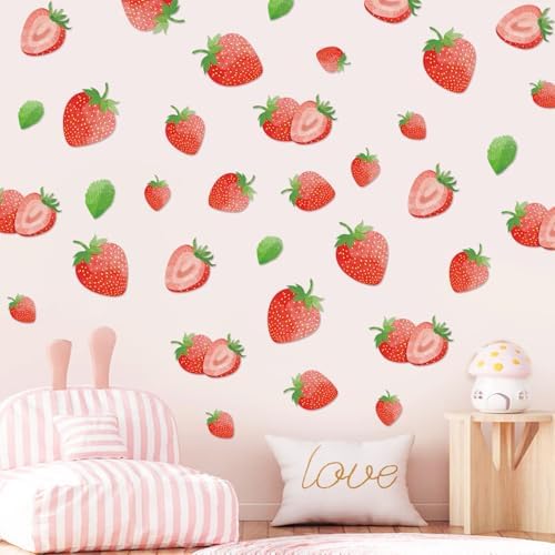 AOWDIAO 80 Pcs Strawberry Wall Decals – Peel and Stick for Bedroom, Kitchen, Bathroom & Nursery – Cute Strawberry Decor for Home & Party - Image 2